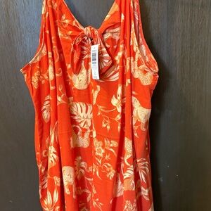 NWT - Tropical Tie-Back Sleeveless Tank - Orange Floral Print